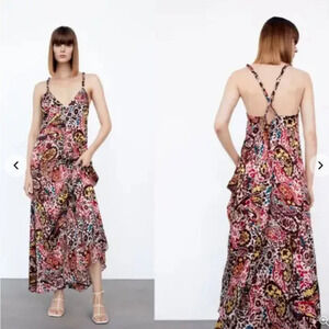 ZARA Printed Cross Back Floral Maxi Dress Medium 4886/240